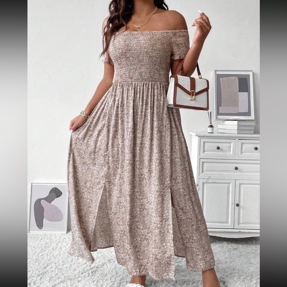 Boho floral off shoulder split thigh maxi dress - Picture 8 of 12